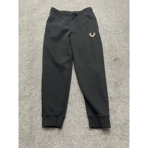 True Religion Sweatpants Kids XL Black Joggers Horseshoe Logo Drawstring Y2k